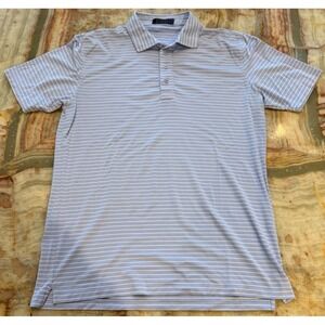 G/Fore Mens Polo Shirt Light Blue Striped Golf Performance Lightweight Large